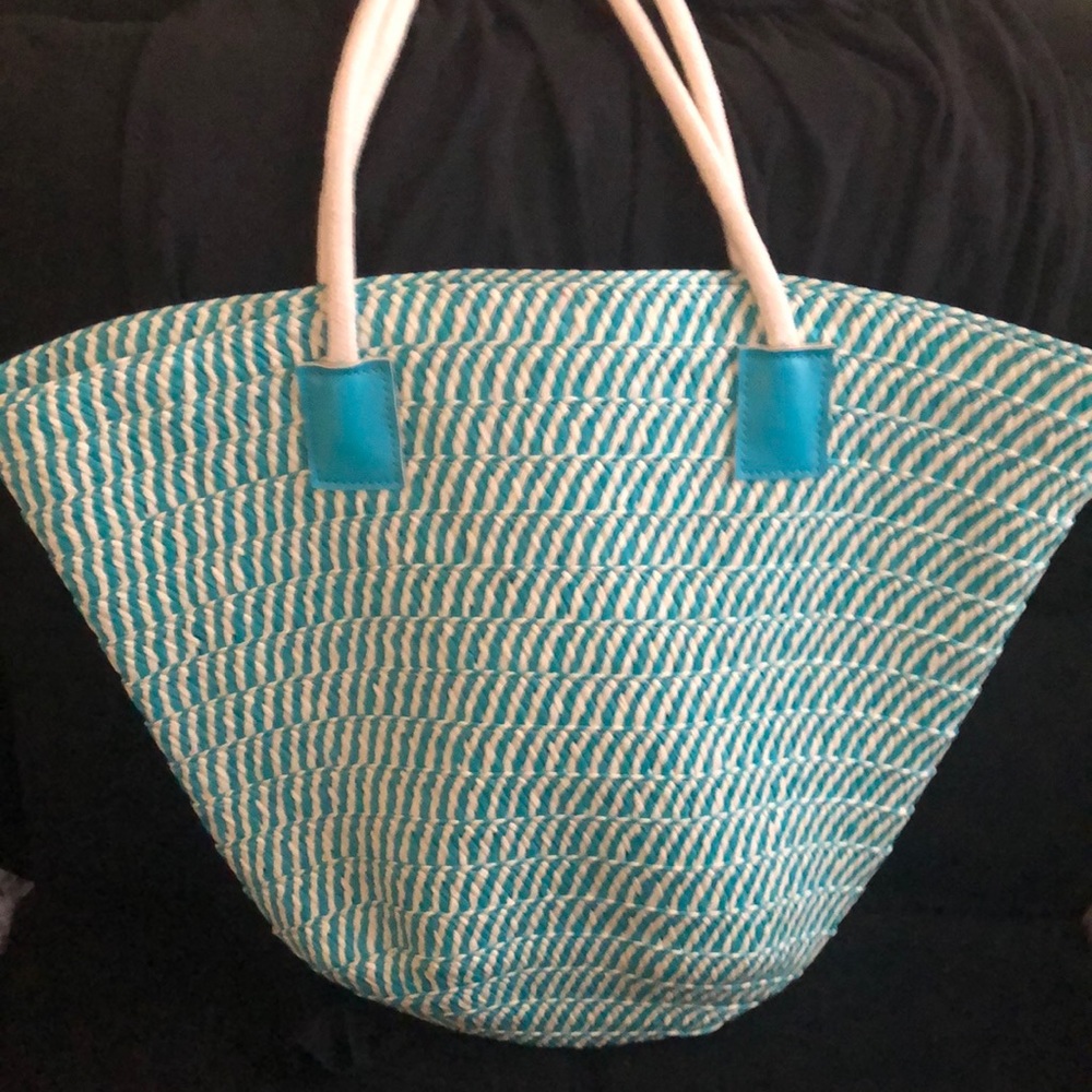 Teal straw tote new with tags